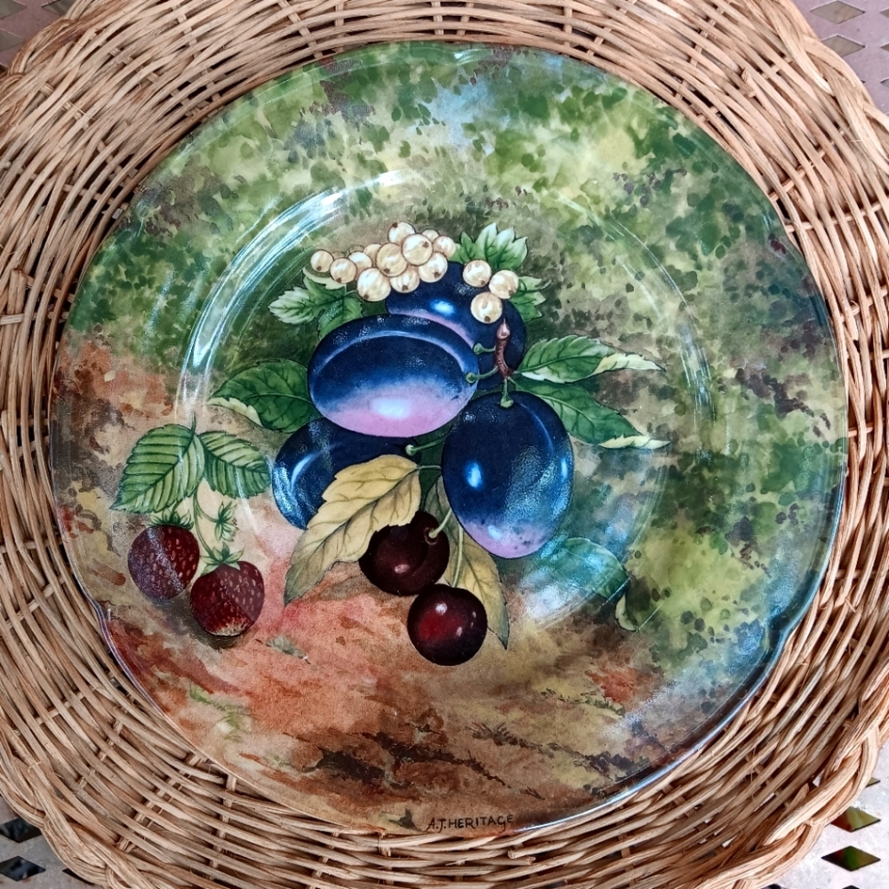 Limoges France Rochard A. J. Heritage "Still Life" plum cherries plate